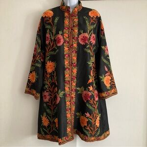 Beautiful VTG Artisan Crafted Floral Embroidered Kashmiri Kaftan Jacket, Sz M/L?